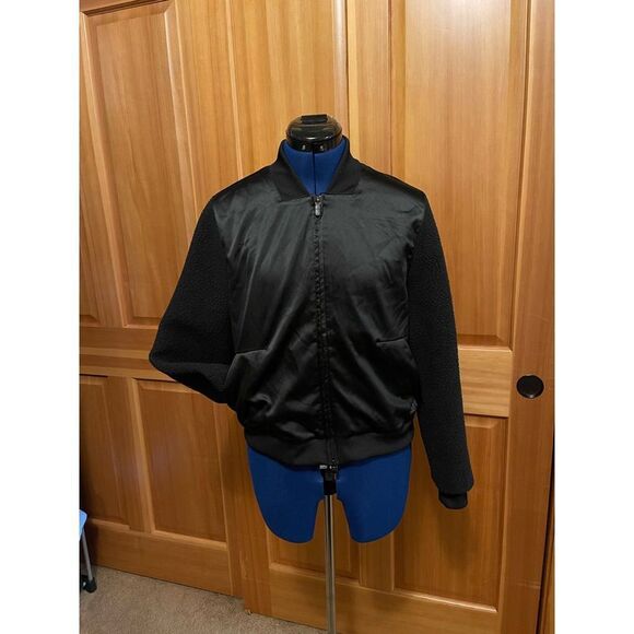 Adidas‎ Bomber Jacket Mixed Material Womens Small Black - Picture 1 of 12